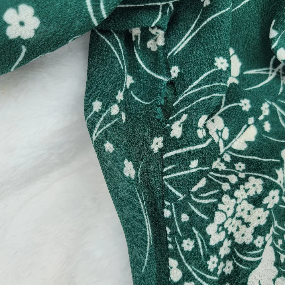 Reformation Doutzen Floral Green Mini Dress with Ruffle Sleeves and Hem Size 2 - Picture 14 of 15